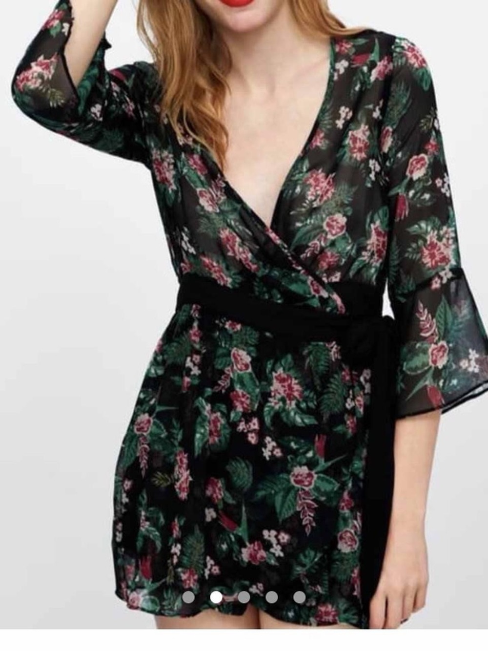 Zara Basic Sheer Tropical Floral Wrap Romper